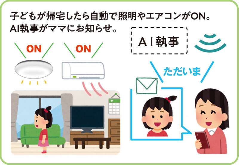 子どもが帰宅したら自動で照明やエアコンがON。AI執事がママにお知らせ。