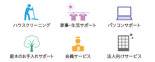 ハウスクリーニング、家事・生活サポート、パソコンサポート、庭木のお手入れサポートなどの暮らしサービス