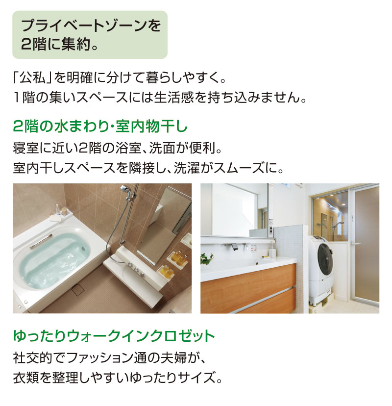 ２階の水まわり・室内物干し、ゆったりウォークインクロゼット