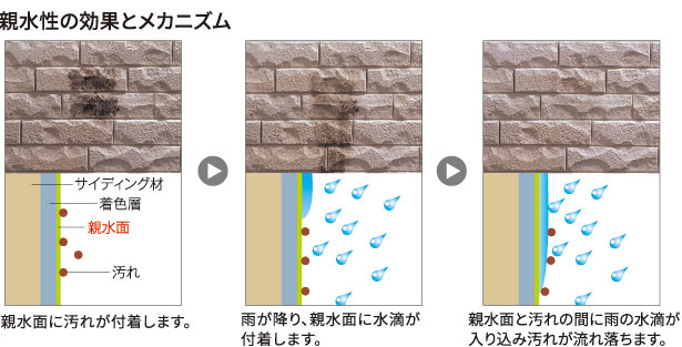 親水性効果とメカニズムの概念図